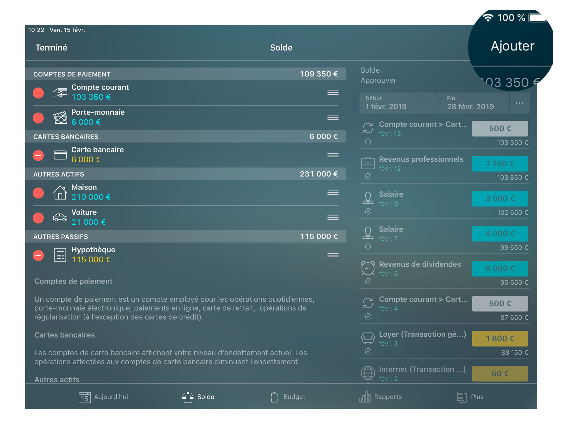 Money Tracker - Comptes - Ajouter - iPad