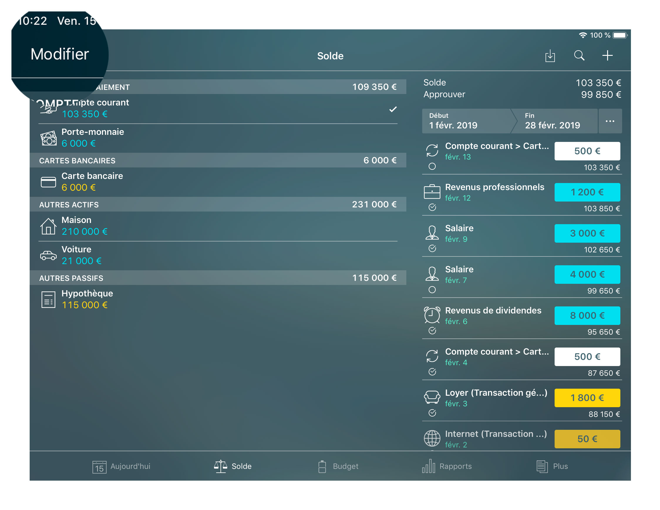 Money Tracker - Comptes - Modifier - iPad